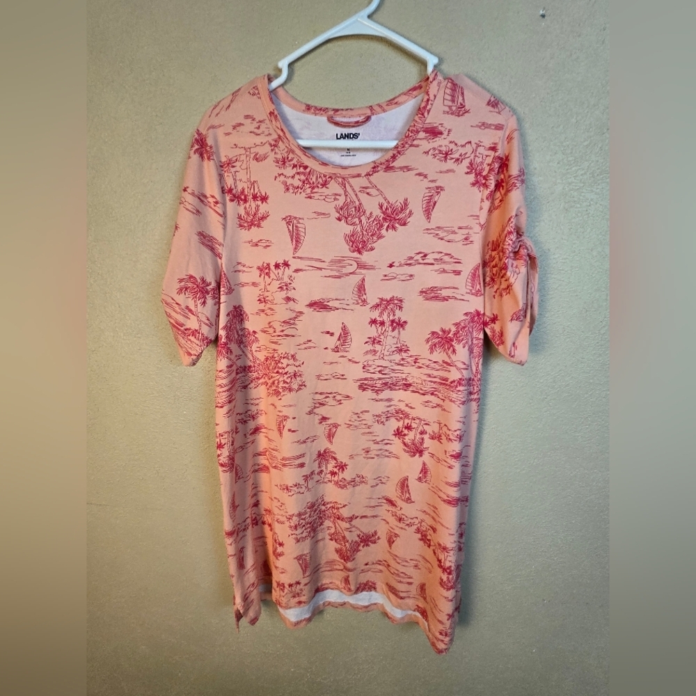 Lands' End Pink On Melon Nautical Sailboat Tee Dress Dress Medium (6127)